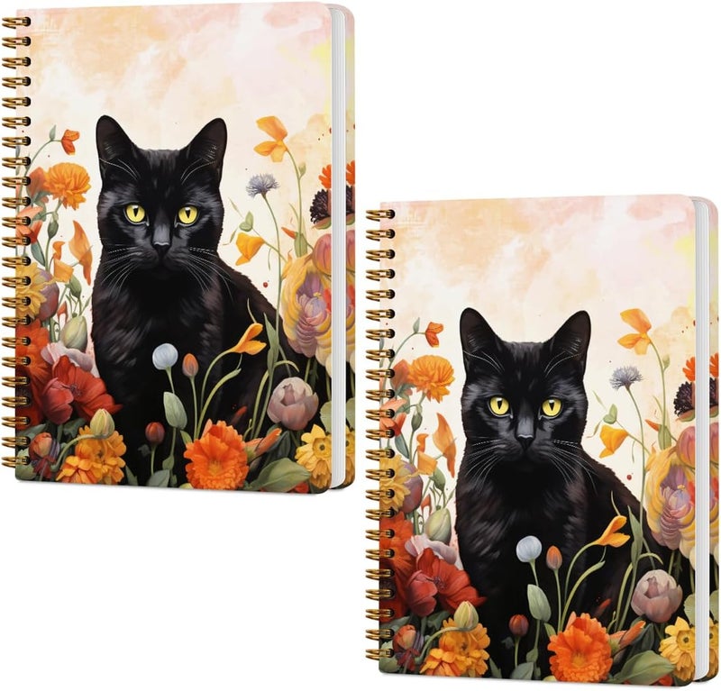 CQM 2 Packs Cat Spiral Notebook Aesthetic College Ruled Journaling Notebooks Cat Themed Gifts for Women Educator Coworker Friend Hardcover Notebook Journals for Writing Classroom Office Home Supplies - Image 1